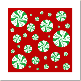 Green Round Peppermint Christmas Pattern Posters and Art